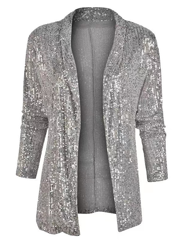 X39Casually Chic Women's Sequined Small Suit Jacket - Sleek Solid Colors & Slim Fit Design
