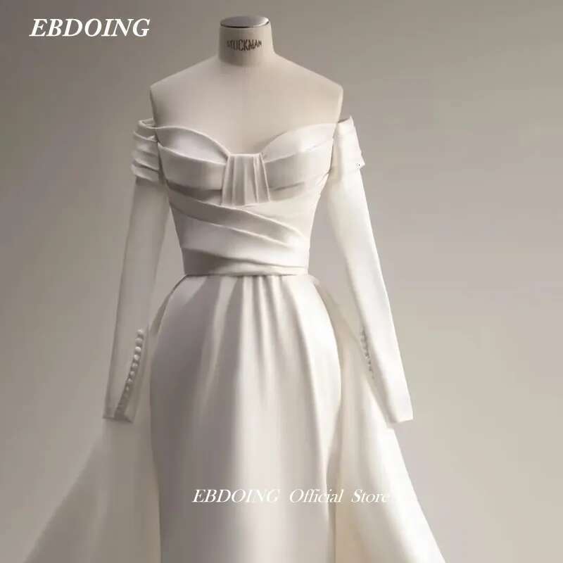 Newest Satin Mermaid Wedding Dress for Bride Boat Neck Neckline Long Sleeves Made to Order More Sizes Bridal Dresses