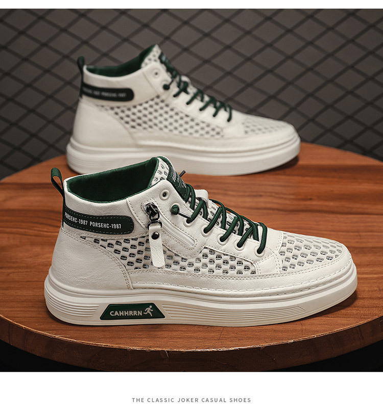 New Breathable Mesh High Top White Shoes For Men In The Summer Of 2025 Fashionable Designer High quality Board Shoes Lightweight Casual Shoes Sports J