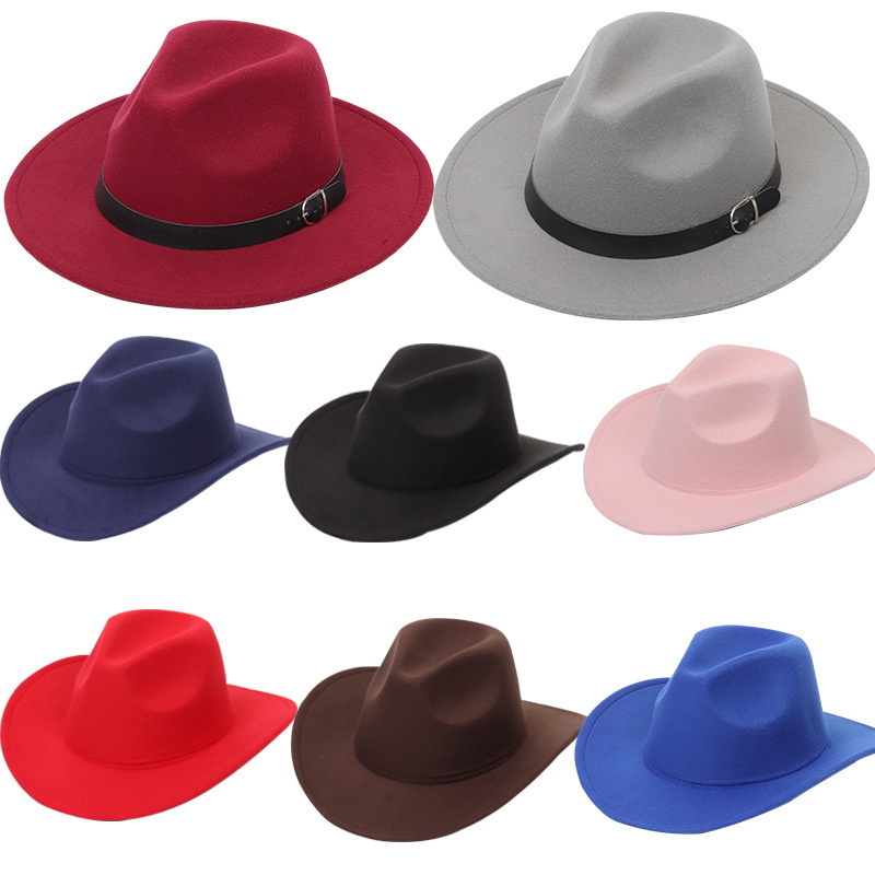 Pure color felt hat British jazz hat mens and womens flat brimmed gentlemans hat flat top hat