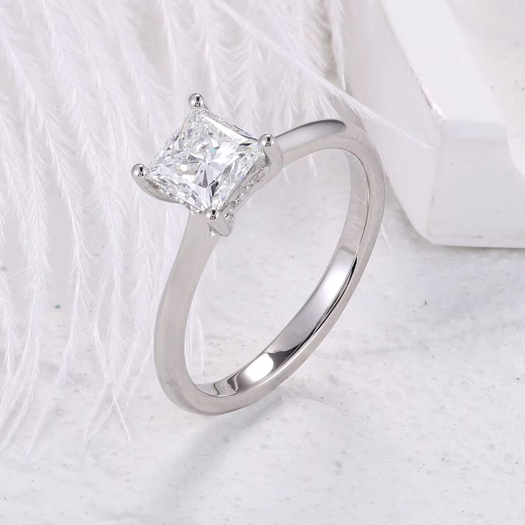 Real Lab Diamond Solitaire Ring 18k 14k 10k Gold 925 Silver Princess Cut Moissanite Engagement Rings for Women