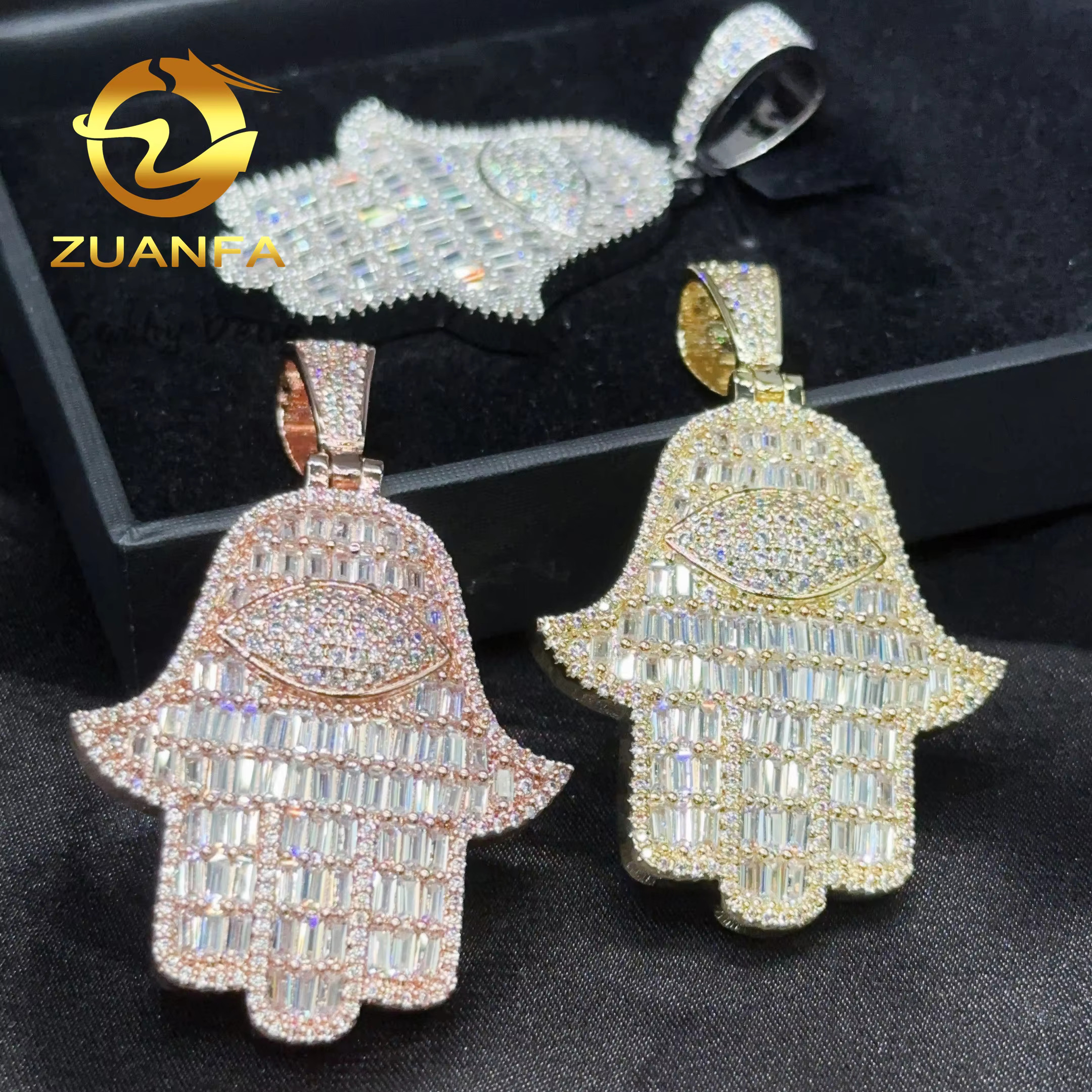Factory Price Hiphop Jewelry Silver 925 Hasma Hand Pendant Iced Out Moissanite Diamond Pendant Hand Pendant for Cuban Chain