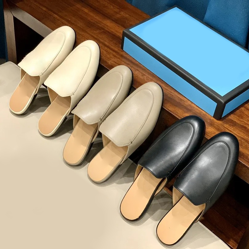 Designer dress shoes Women luxury loafers shoes flat shoes leather metal Women casual shoes mule print slippers lazy slippers