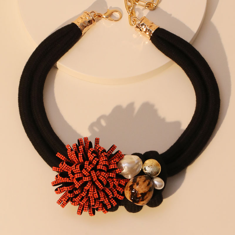 Statement Necklace with Red Flower Design for Women Trendy Wedding Party Jewelry Accessory