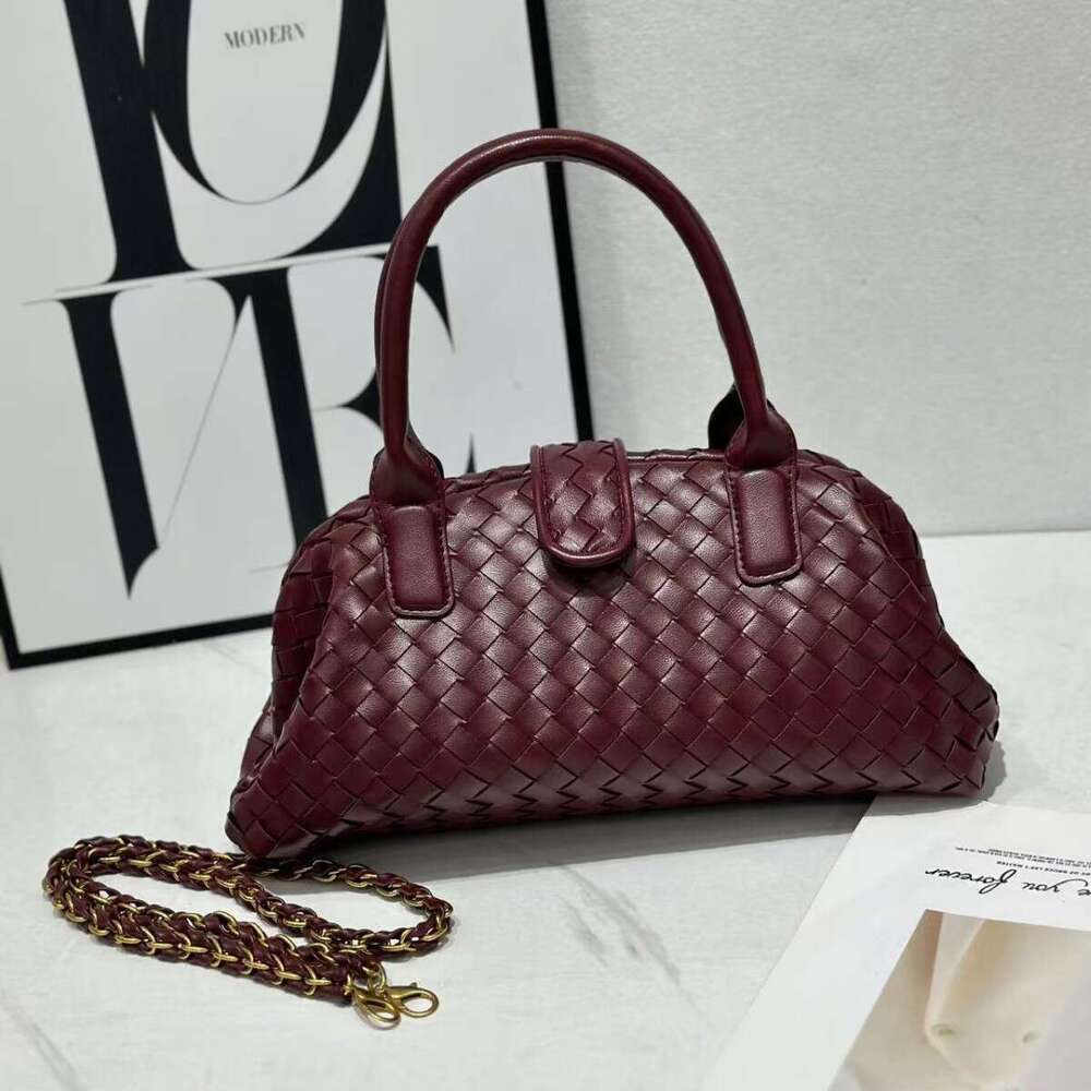 Handmade Woven Shell Genuine Leather Women's Bag, High-End Bowling, Boston Handbag, Crossbody Shoulder Bags