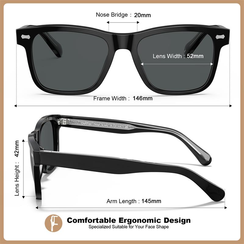 CARFIA Retro Acetate Polarized Sunglasses for Men UV Protection with Embossed Pattern Wire Core