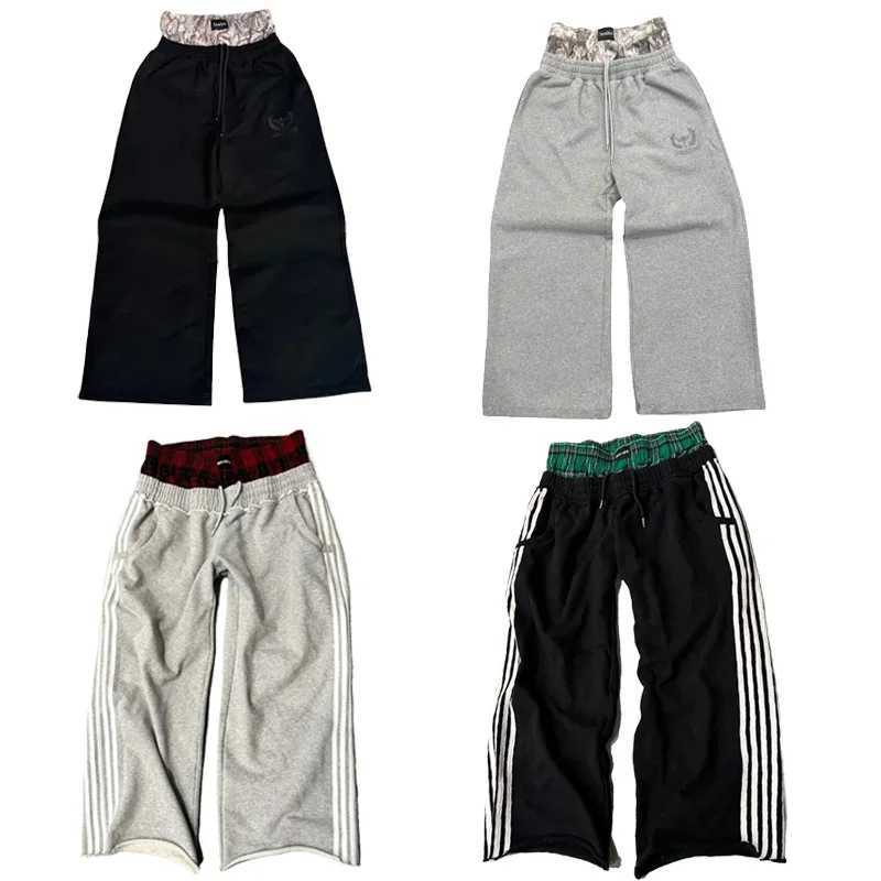 Y2K Retro Pants Harajuku Double Embroidered Waist Sports Pants Womens Hip Hop Casual High Waist Wide Leg PantsT250319