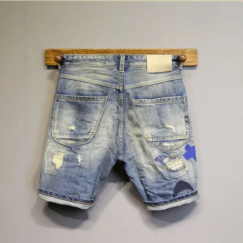 Summer Mens Fashion Hole Ripped Short Jeans Knee Length y Slim Fit Bermuda Denim Shorts Streetwear Cowboy Trousers 250310
