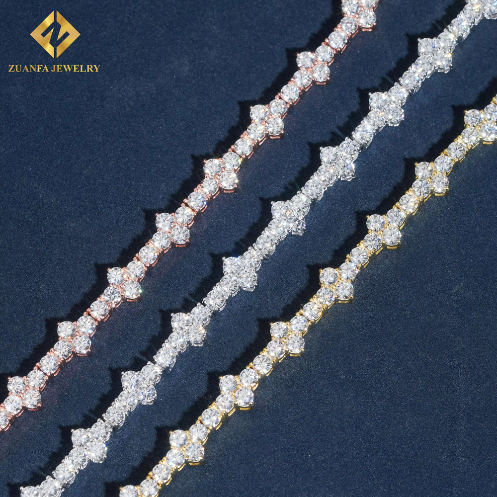 Hot Sale Cross Tennis Jewelry 18K Gold Plated 3mm Moissanite Diamond Tennis Chain Bracelet 925 Sterling Silver Fine Jewelry