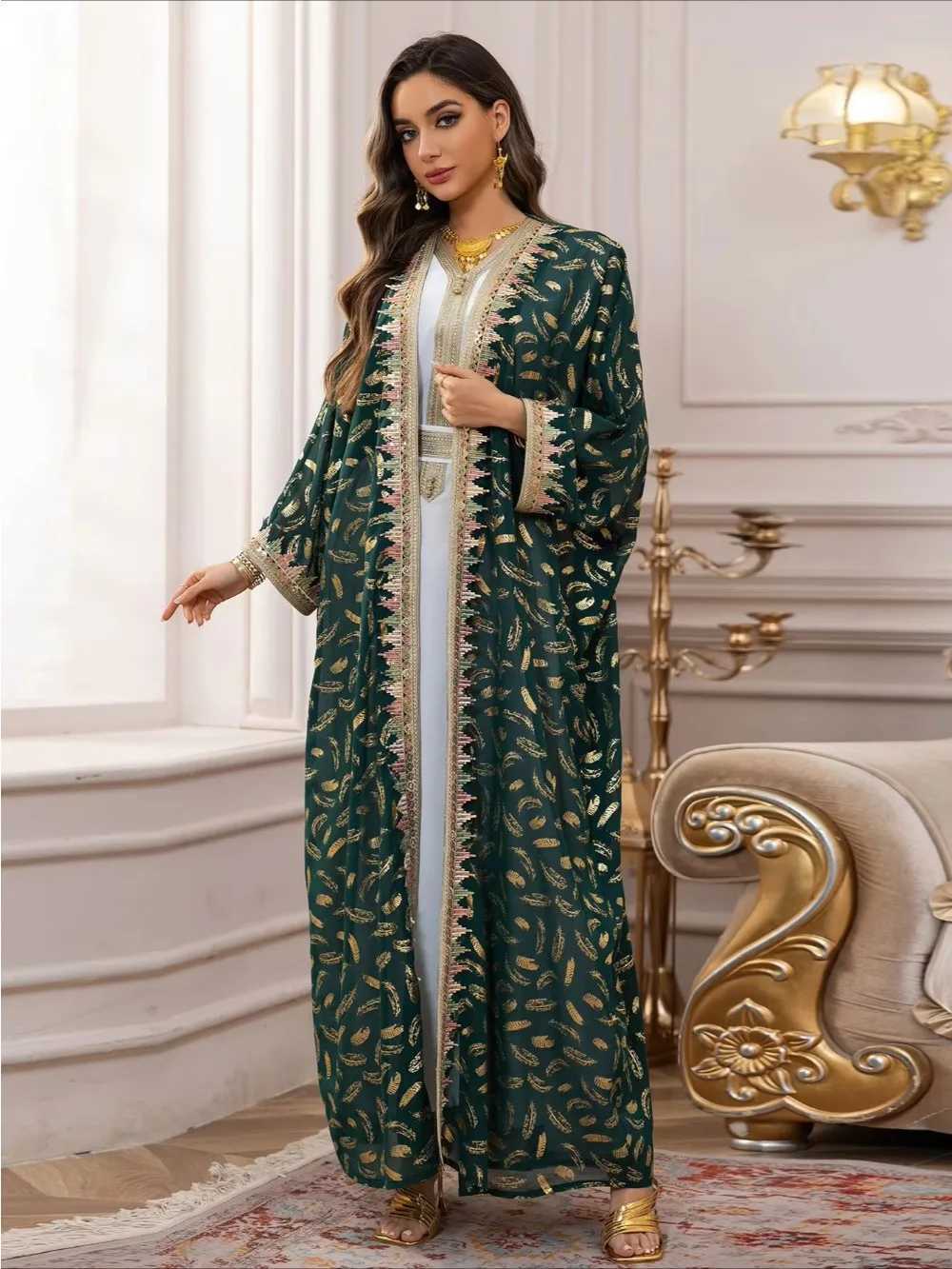 slim Abaya 3 Piece Set Women Party Dresses Cardigan Robe Sashes Suit Bronzing Jalabiya Ramadan Morocco Dubai Ktan Vestidos W250310