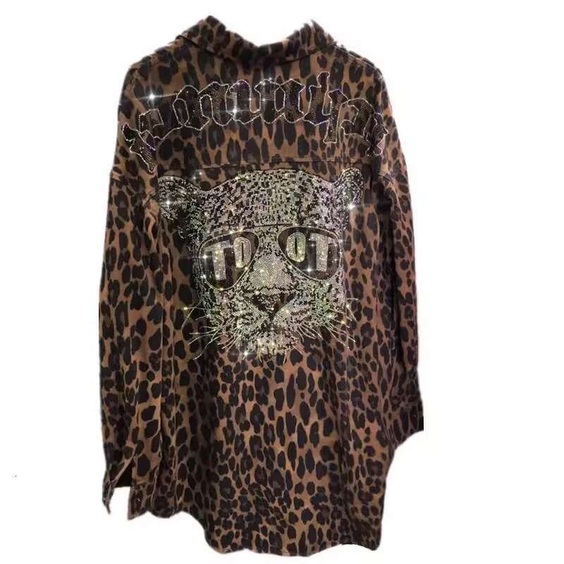 Street Personality Leopard Print Plus Women's Dias Stamping Gothic Style Big Size Blouse 2024 Autumn Winter Top