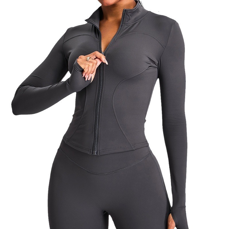 Naked Yoga Jacket For Women, Autumn Winter Stand Up Collar Long Sleeved Zipper Cardigan, Slimming Sports And Fitness Clothing Top