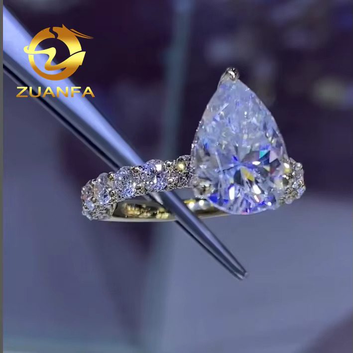 10k Solid Gold Custom 5ct Pear Cut Moissanite Diamond Ring Bling Eternity Engagement Ring Iced Out Hip Hop Ring Luxury