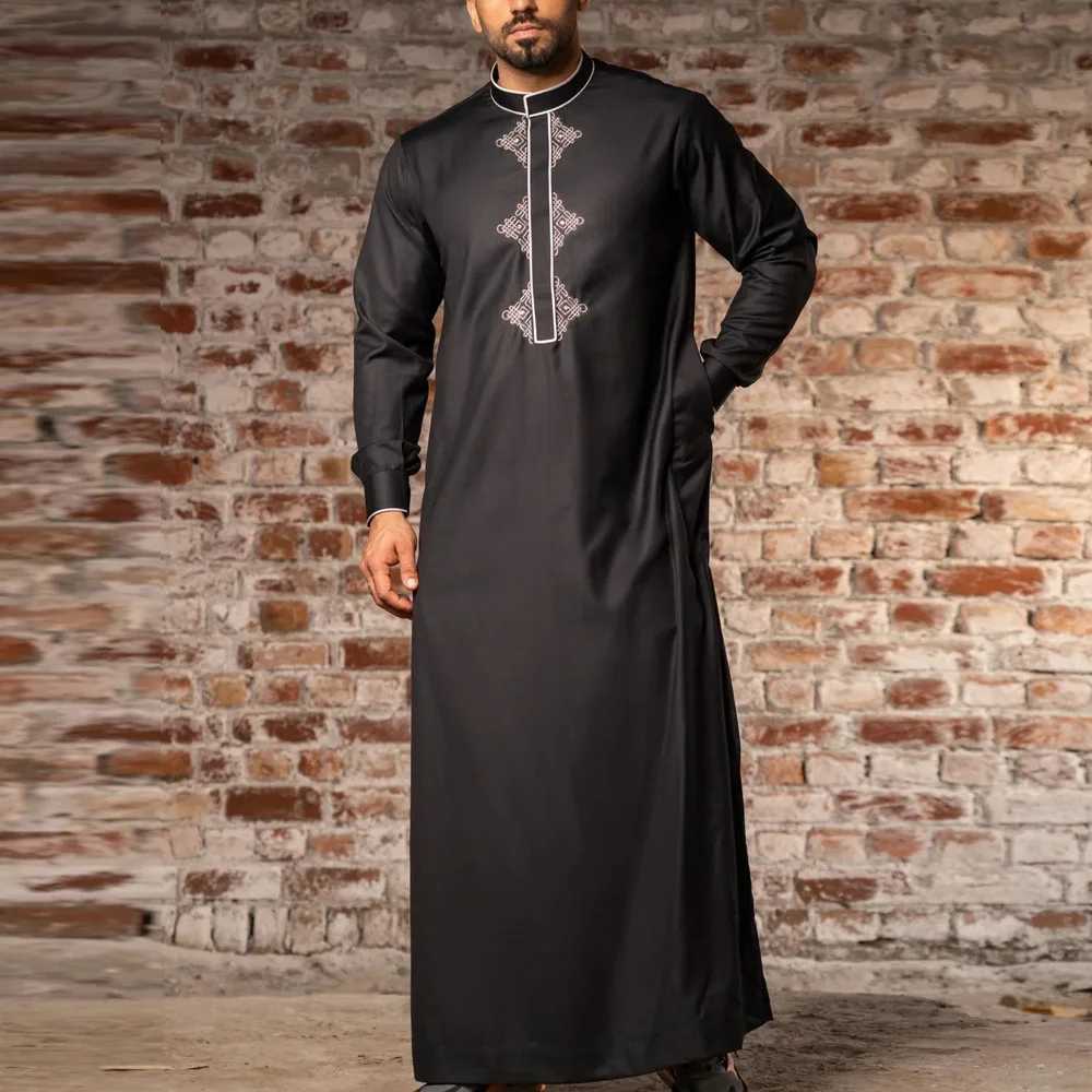 2024 New Mens Muslim Juba Thobe Ramadan Eid Long Sleeve Embroidered Ethnic Style Arab Islamic Robe W250310