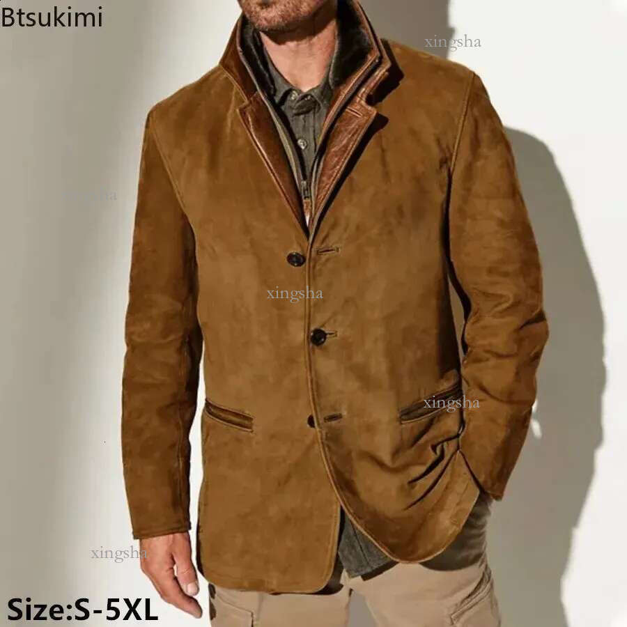 Vintage Men Blazer Jacket 2024 Fall Winter Male Casual Classic Buttonup Coat Fashion Slim England Style Lapel Outerwear 24