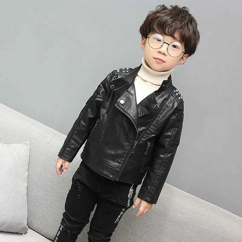 Winter Children GENUINE PU Leather Jacket Zipper BoyS Rivets Fashion Kids Spring Jacket Clothes Solid Outerwear Coats 2-16YT250313