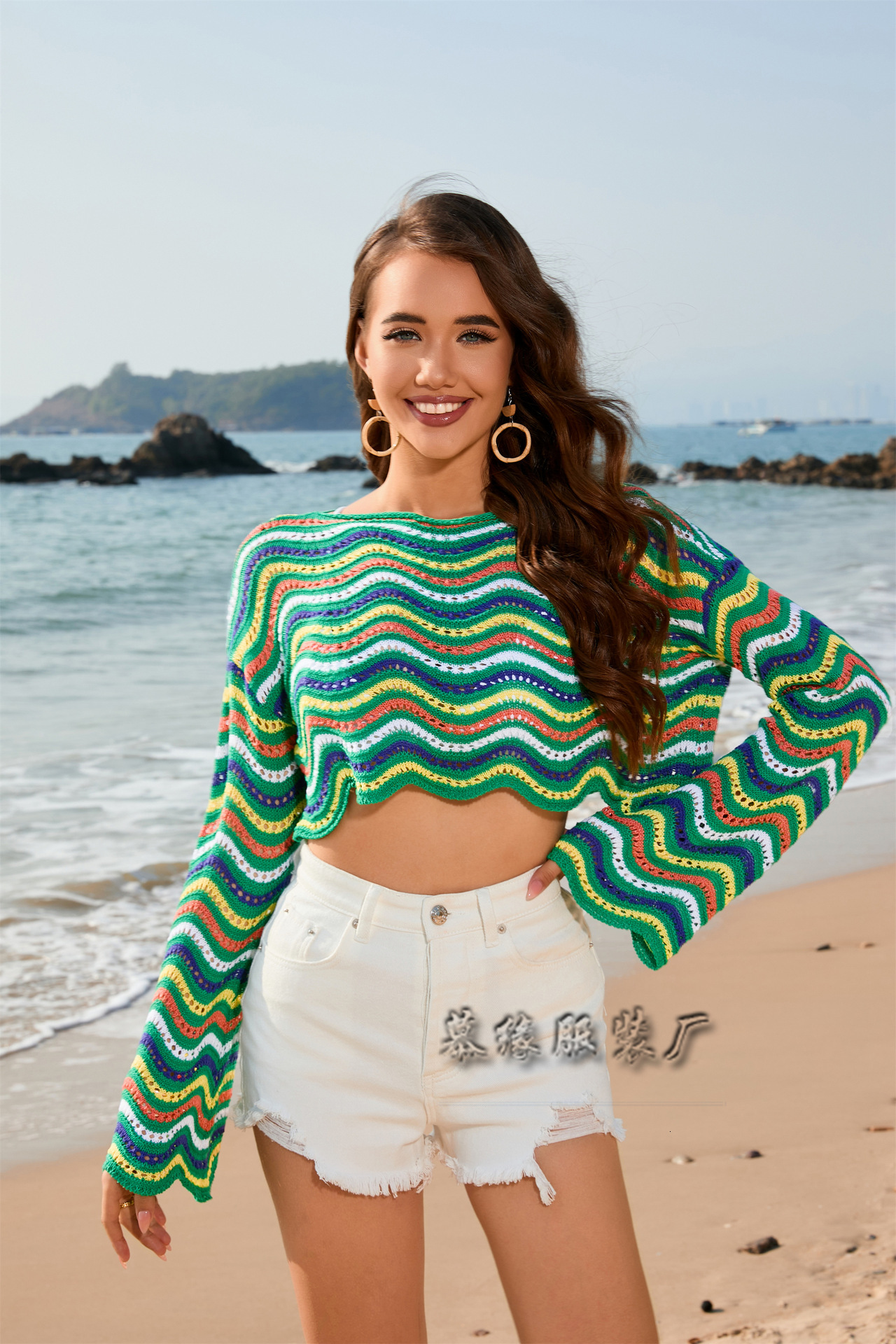 2025 Spring/Summer New Splicing Intercolor Round Neck Striped Bikini Beach Cover