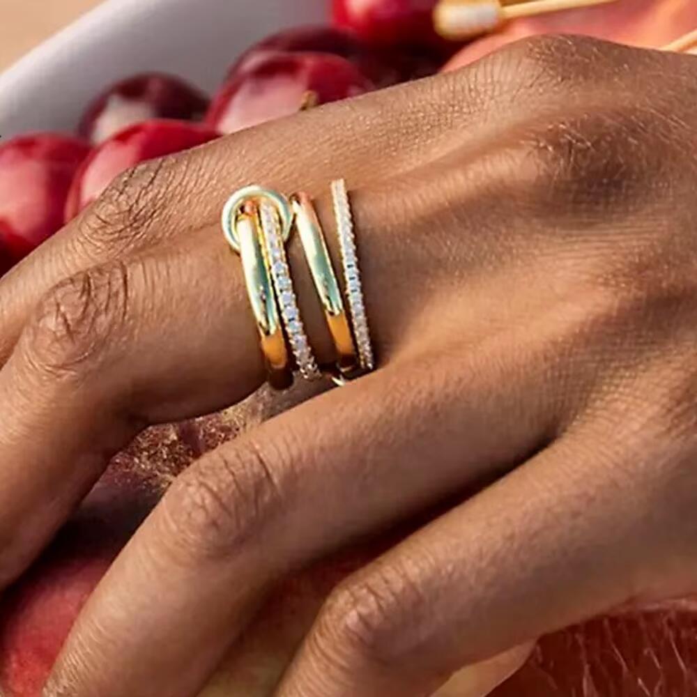 2025 New High Quality 3 Colors 4 Links Stacked Rings Micro Pave Cubic Zircon Mix Color Multi Pieces Stack Full Finger Women Jewlery