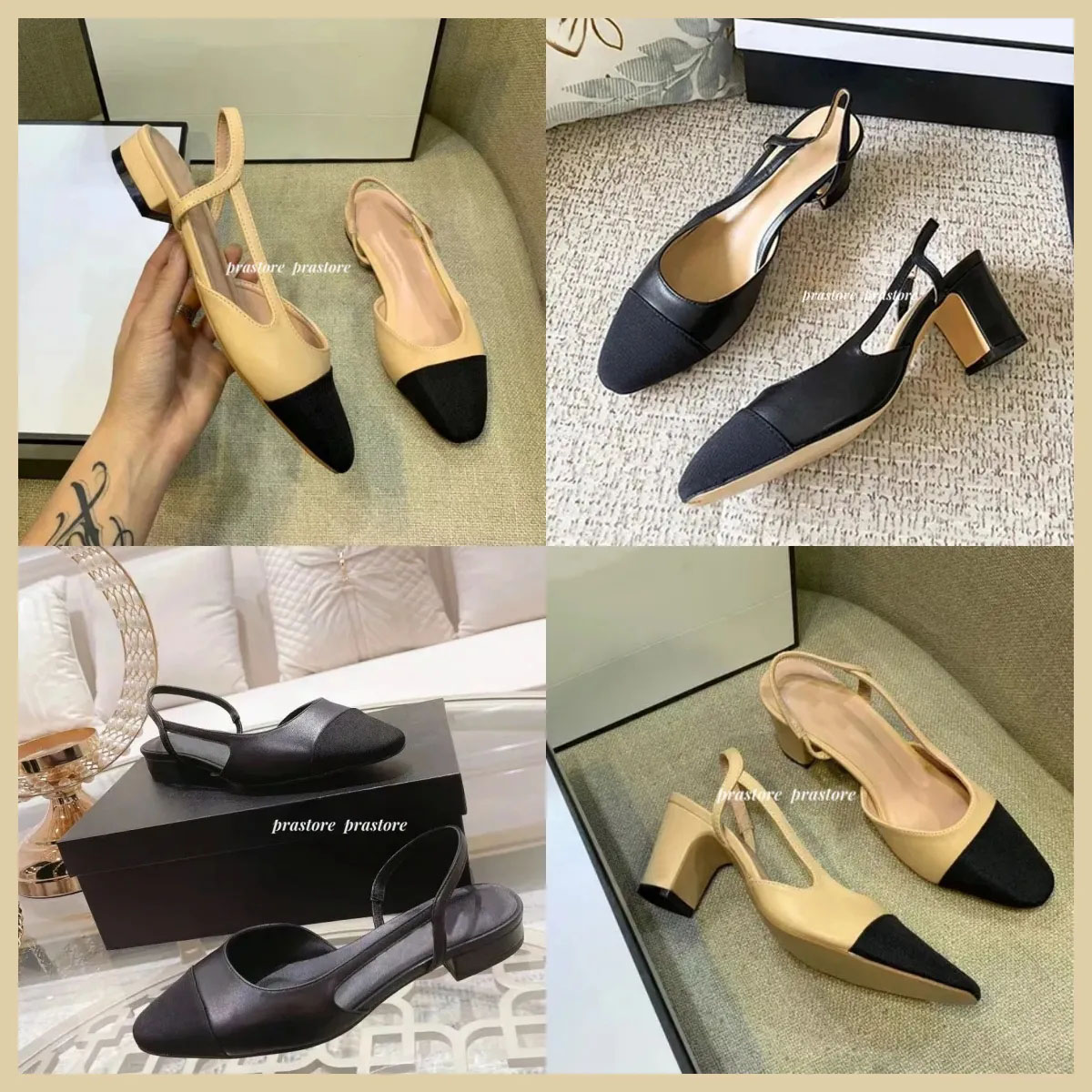 Ballet Flats Slingbacks Sandal High Heels Ballet Shoes Woman Party Chunky High Heel Letter Bow Ballerina Designer Sandals size35-42