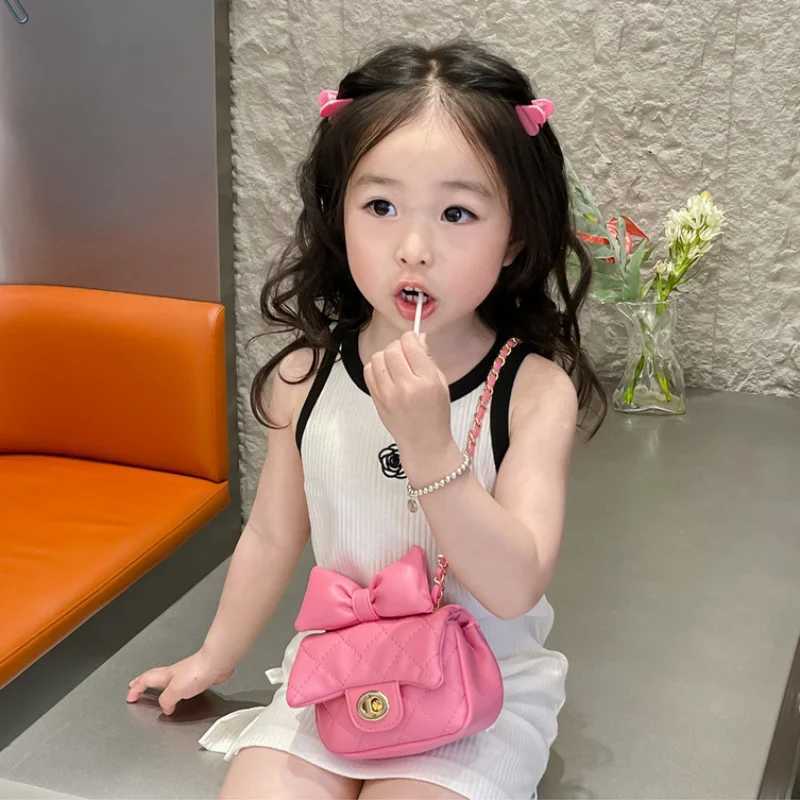 Kids Mini Designer Luxury Shoulder Bag Toddler Princess Baby Girls Pink Bow Handbag Little Girl Cute Crossbody PurseT250310