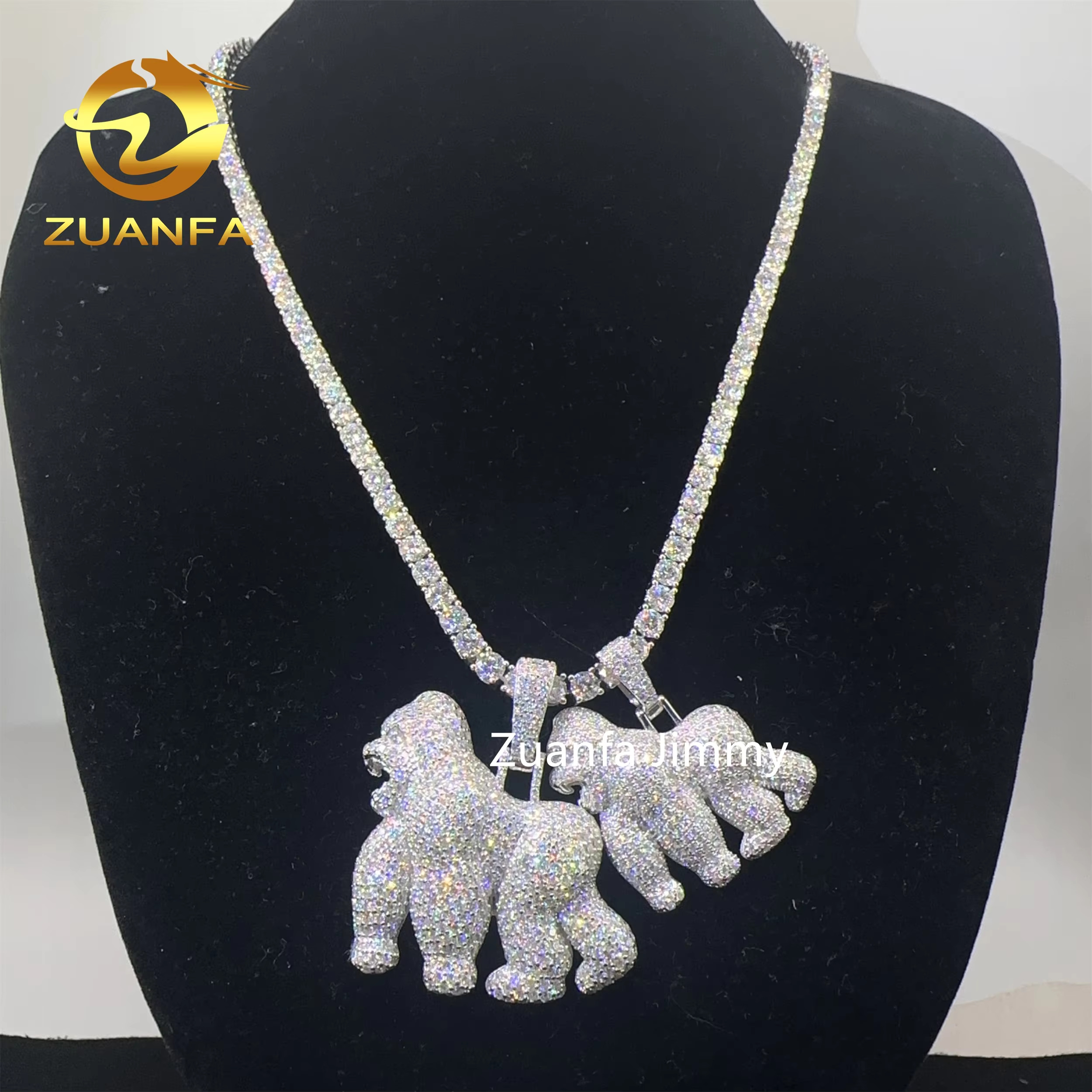 Unique Design Pass Diamond Tester Hip Hop Pendant Jewelry 925 Sterling Silver VVS1 Moissanite Diamond Gorilla Pendant Necklace
