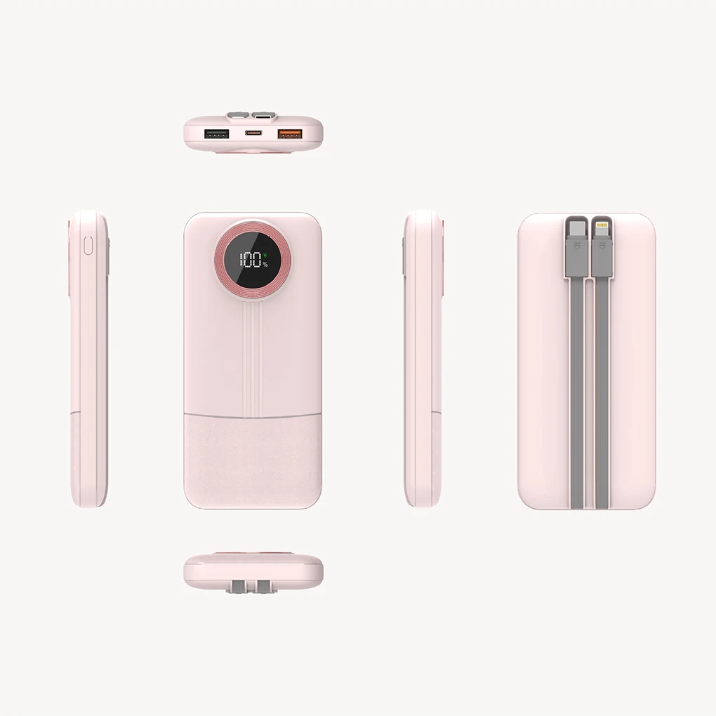 High Aesthetic Value 20000mAh Large Capacity Gift Mobile Power Bank High-definition Screen Display pink 1W milliampere