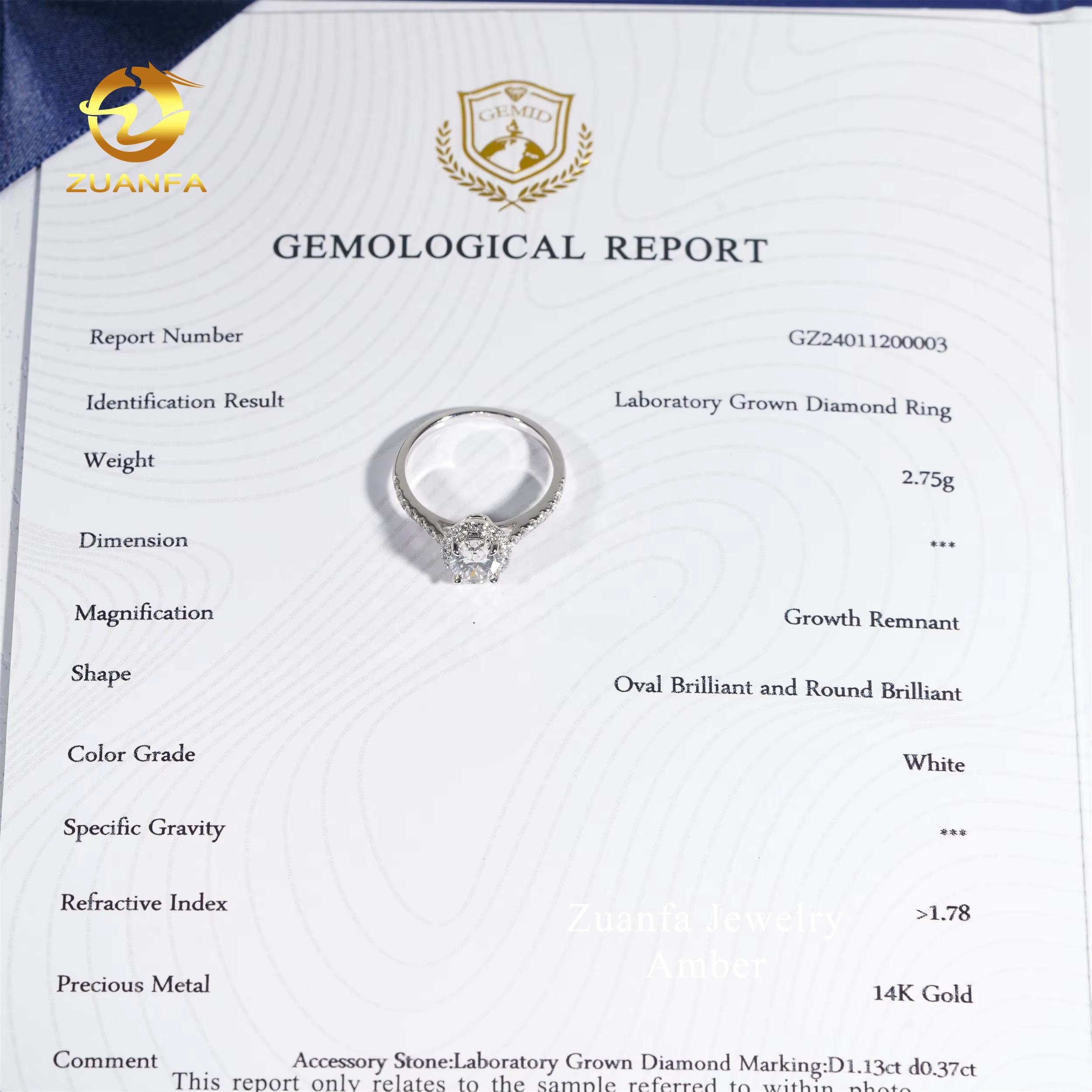 Fast Shipping IGI Certificate E-vvs2 Oval Cut Moissanite Rings 1.13ct Lab Grown Diamond 14K White Gold Engagement Ring
