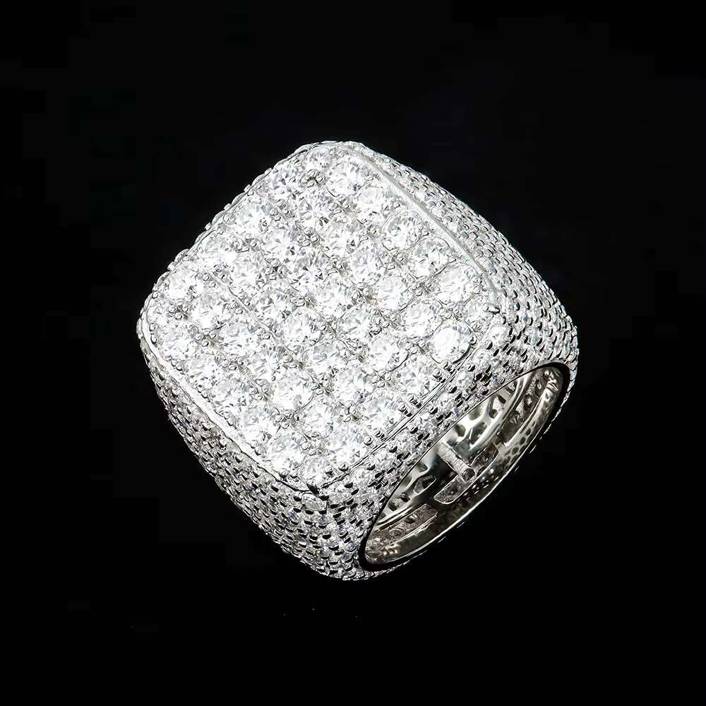 Moissanite Iced-out Square Ring Sterg Sier White Gold Plated Factory Wholesale Vvs D Hip Hop for Men Pass Dia Test