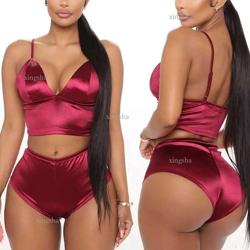 Sexy Bra & Briefs Set Women Lingerie Sexy Seamless Panty Push Up Bralette Underwear Set Wine Red Satin Open Bras Sexy Lingerie X
