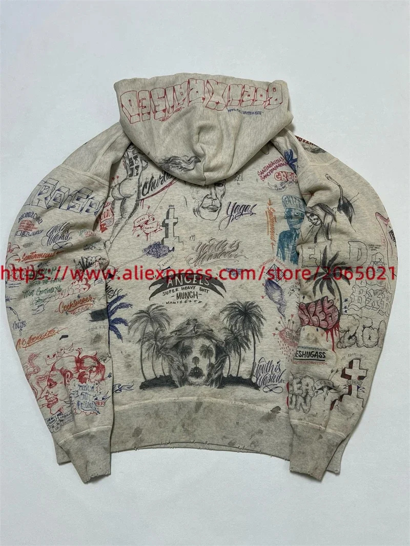 SAINT Rhinestone BORN RAISED Hoodie Men Women 1 High Quality Vintage Full Print Graffiti Pullovers 250310