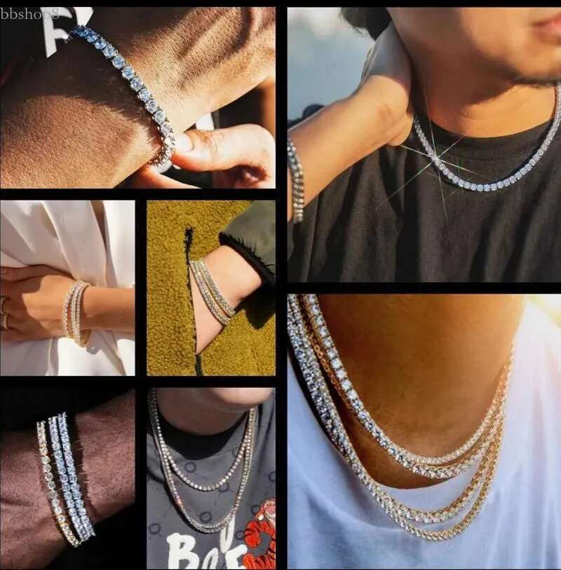 Dia Mossanite Chain Mens Iced Out Gold Chains Necklaces Hip Hop Jewelry Moissanite Tennis Necklace
