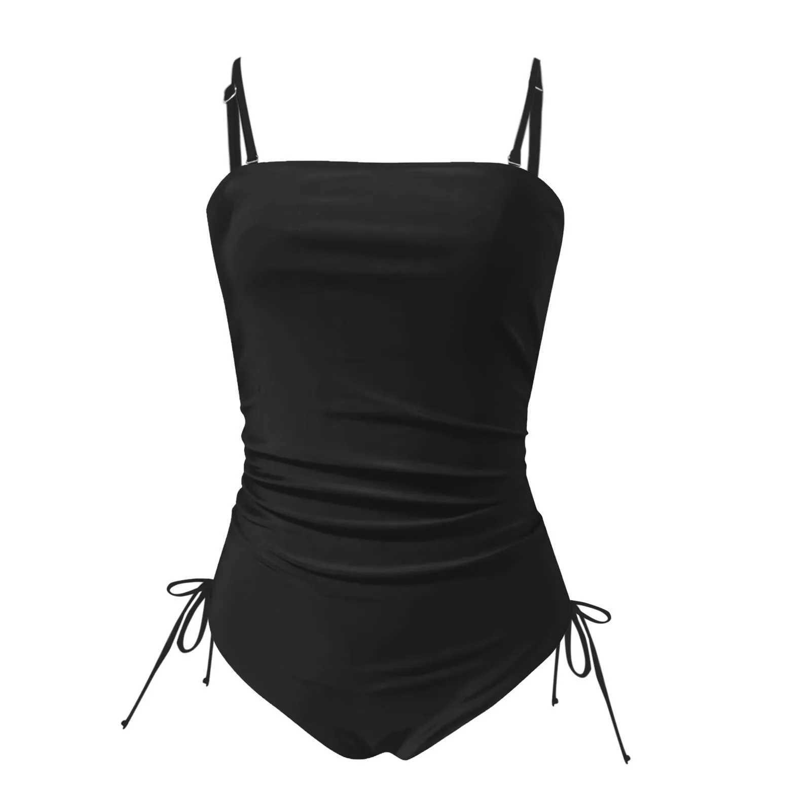 Strapless One Piece Swimsuit Women Solid Color Bandeau Swimming Suit Swimwear Black Beach Wear MonokiniXJ250310