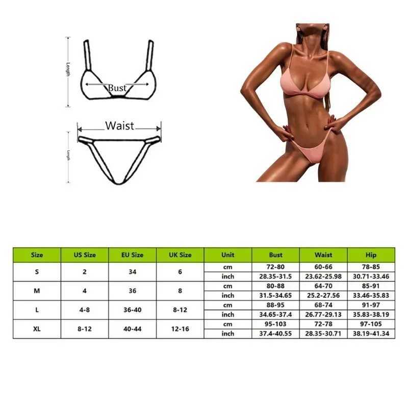 Sexy Low-Waisted Bikini Set for Women - Push-Up Swimsuit Style - Solid Color Bikini-Beachwear with Sexy Thong Two-Piece SwimsuitT250310