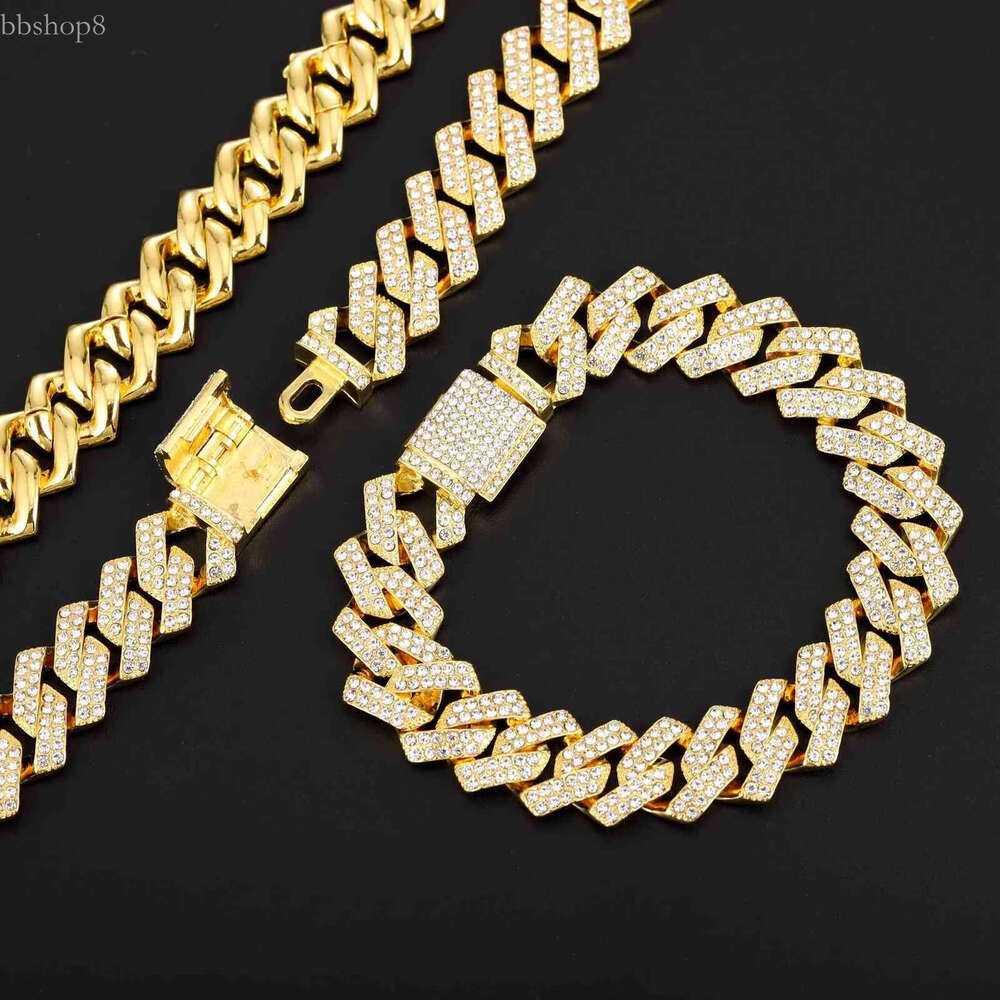 Rhie Iced Out k Gold Miami Curb Cuban Chain Bg Rapper Necklace Bracelet for Men HipHop Jewelry X0509