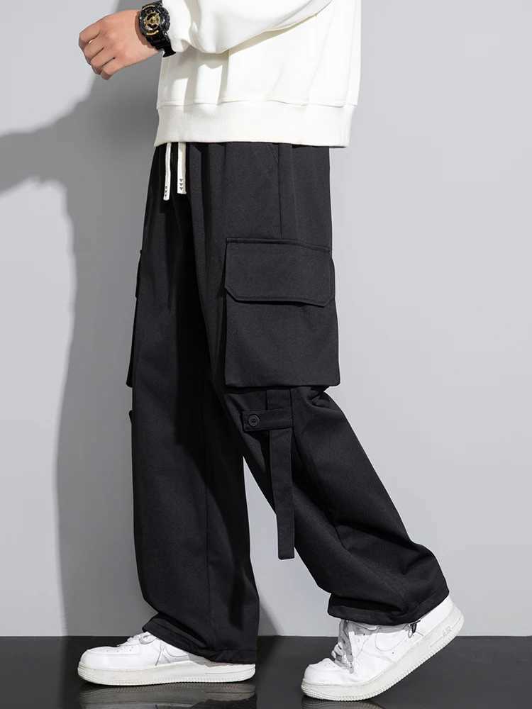 Mens straight pants for spring and summer 2025 multi pocket streetwear wide leg casual pants plus size bagged straight pantsT250319