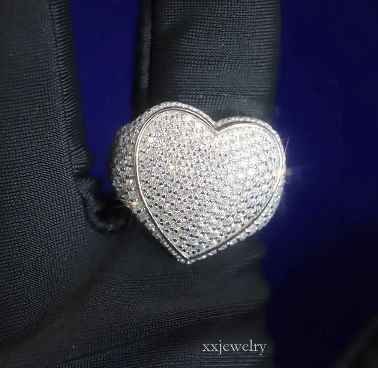 Custom Cuban Full ice out Round Moissanite Dia Heart Shape Mens Rapper Hip Hop Ring