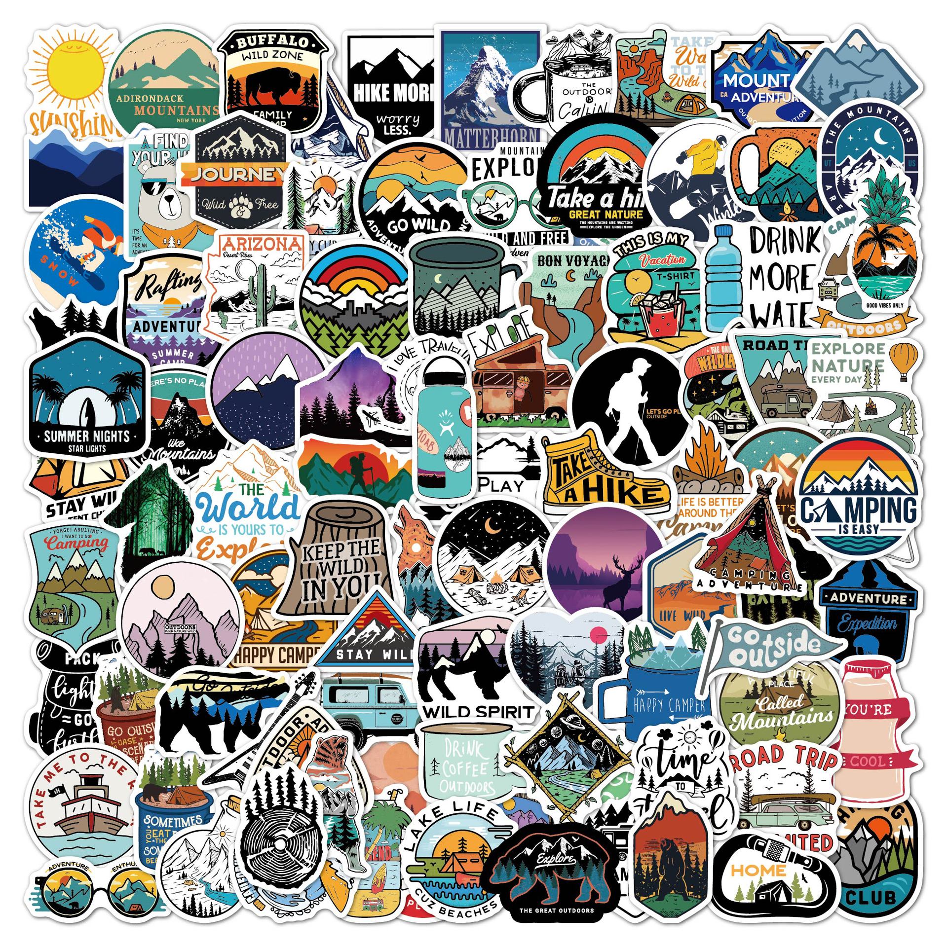 100pcs/lot Waterproof Outdoor Camping Stickers Adventure Hiking Travel Camp Life Decales for Car Suitcase Car Laptop Skateboard Motor Water Bottle Sti