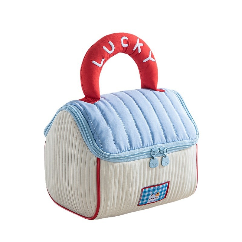 Cute House NEW Makeup Bag Girl Soft Waxy color contrast toiletry Travel portable Tote Large capacity storage bag 2025
