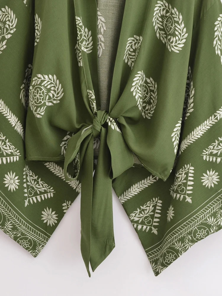 Retro womens fashionable bohemian kimono short skirt swimsuit floral print batwing sleeves bohemian bikini top beachwear 250305Z