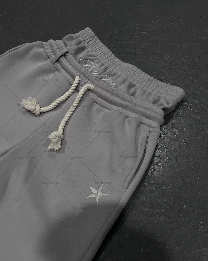 Double waist letter embroidered sports pants European and American street fashion clothing brushed straight wide leg pantsT250319