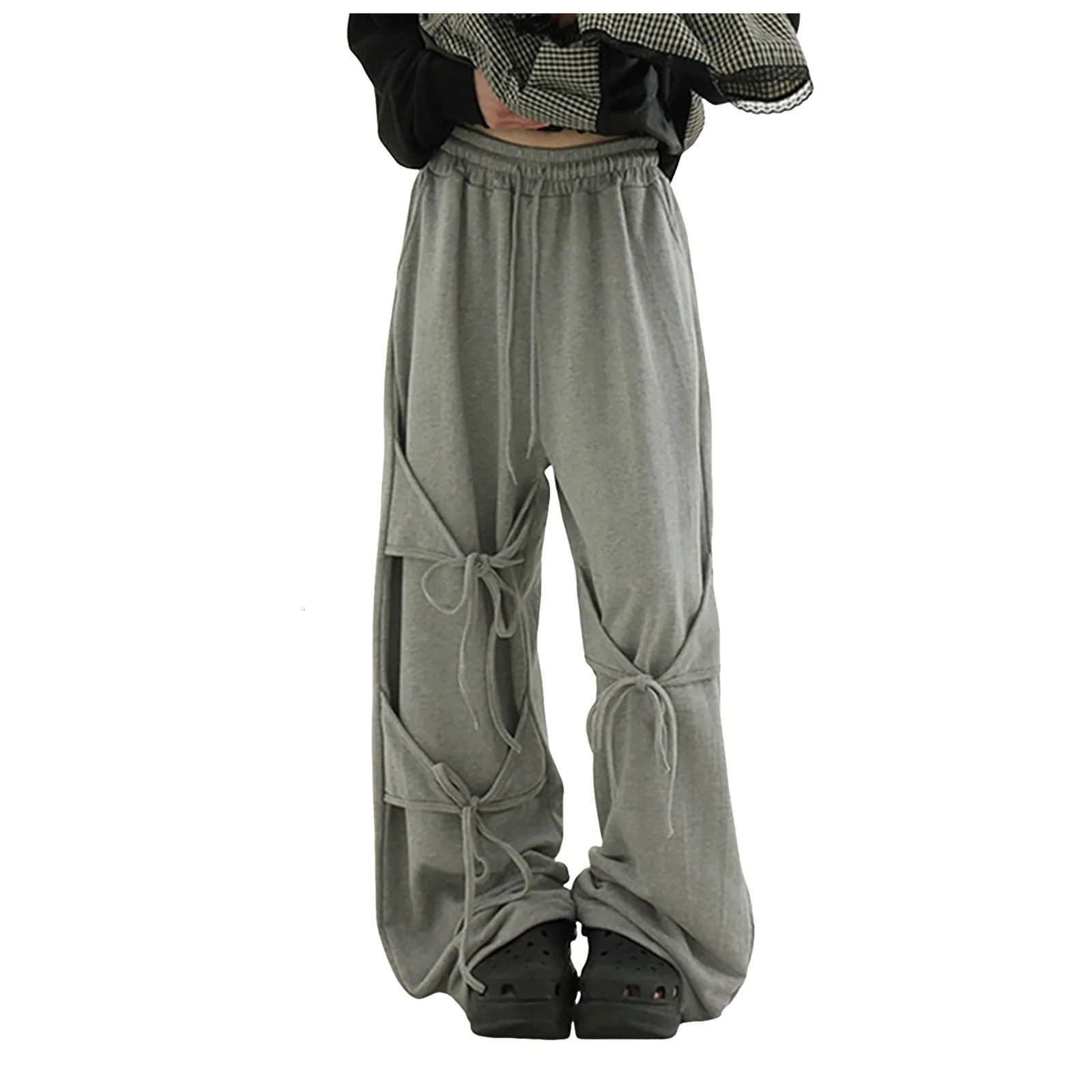 Y2k Sweatpants Women Fashion Bow Tie Wide Leg Pants Streetwear High Waist Sports Pants Hip Hop Joggers Baggy Trousers Pants 250305