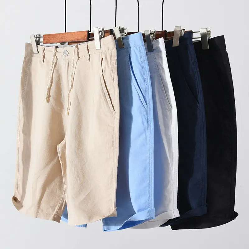 Cotton Linen Shorts for Men Summer Solid White Straight Loose Holiday Shorts Man Casual Button Fly Short Pants 037250304