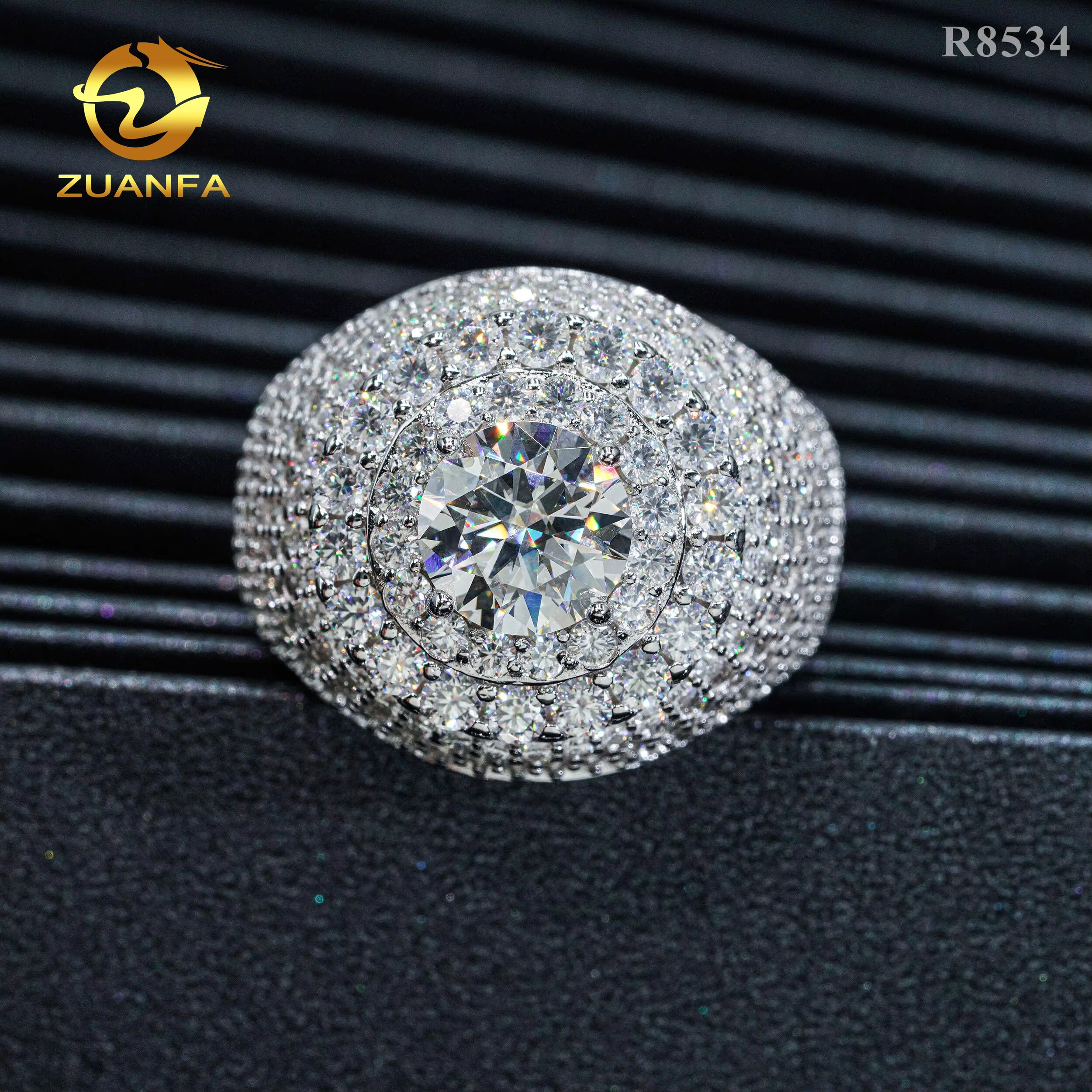 Top Sale Luxury Men Diamond 925 Sterling Silver Iced Out Fine Jewelry Solitaire Pave Moissanite Hip Hop Ring