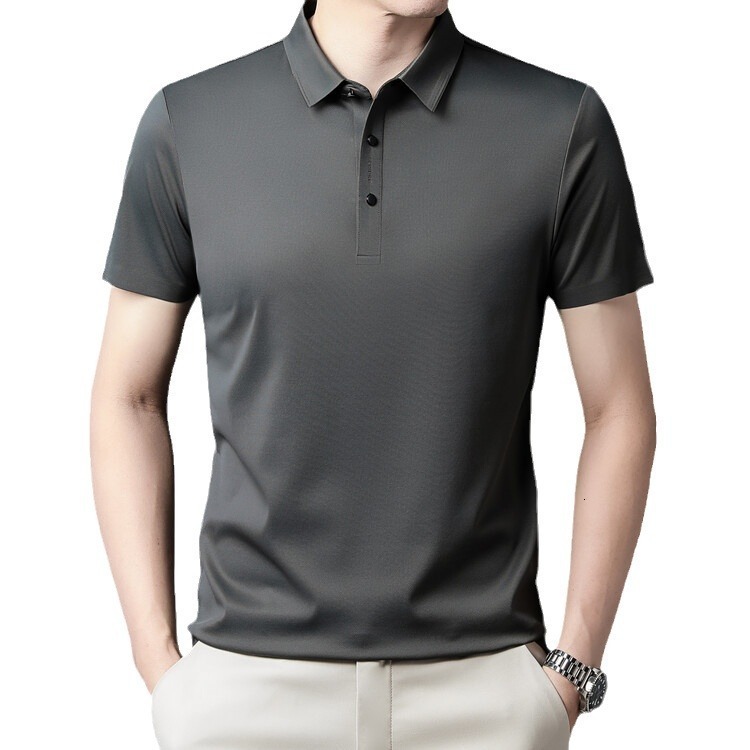 Light luxury mens short sleeved T-shirt summer fashion polo shirt mens ice silk lapel shirt loose casual top trendy 230901