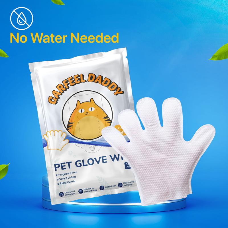 Garfeel Daddy Pet Glove Wipes - 6PCS/Pack All-Purpose No Rinse Grooming Wipes - Easy and Quick Cleaning & Deodorizing, Nourishing Fur Cat dog wipes