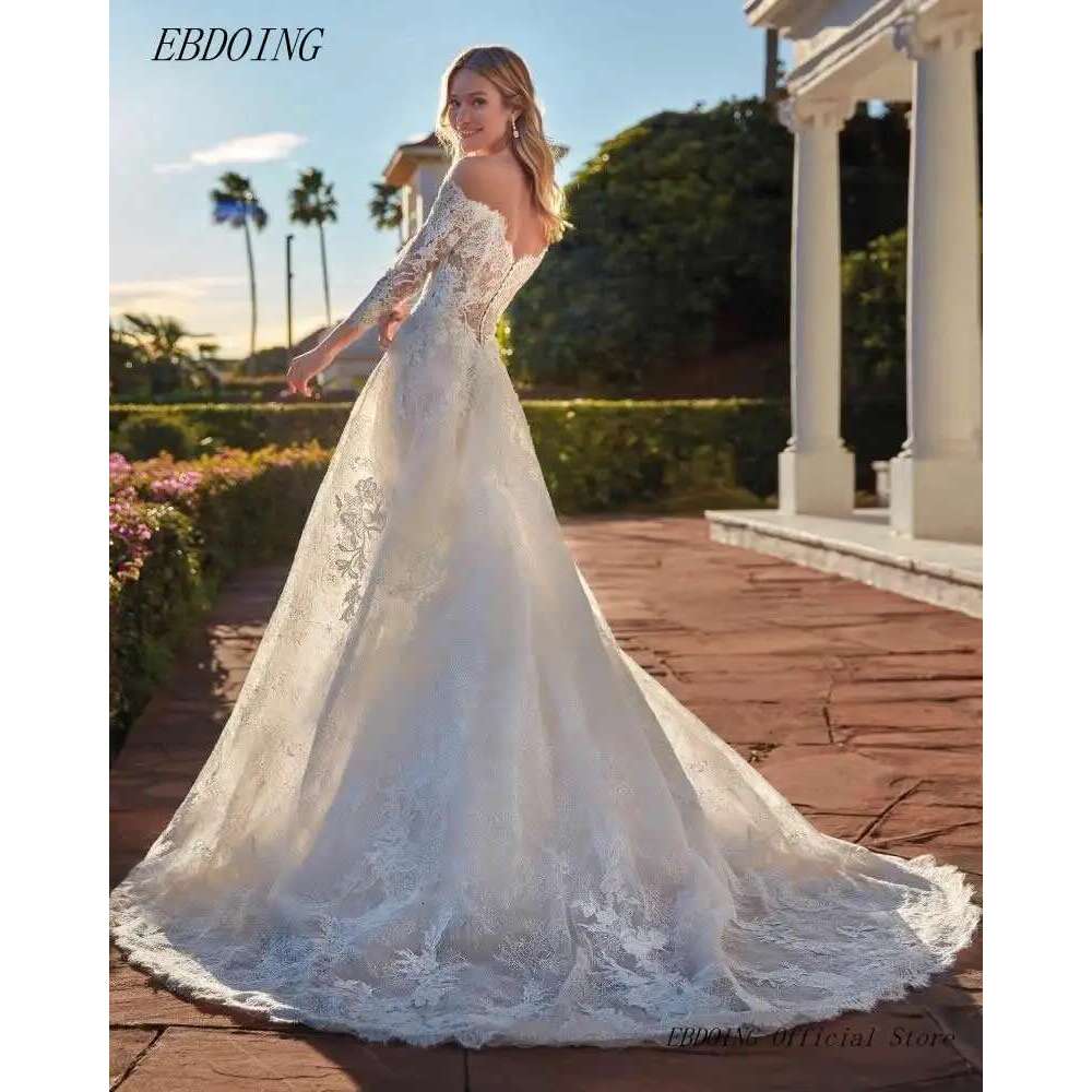 Newest a ha lace cute necke long sleeves off the shoulder custom wedding dresses