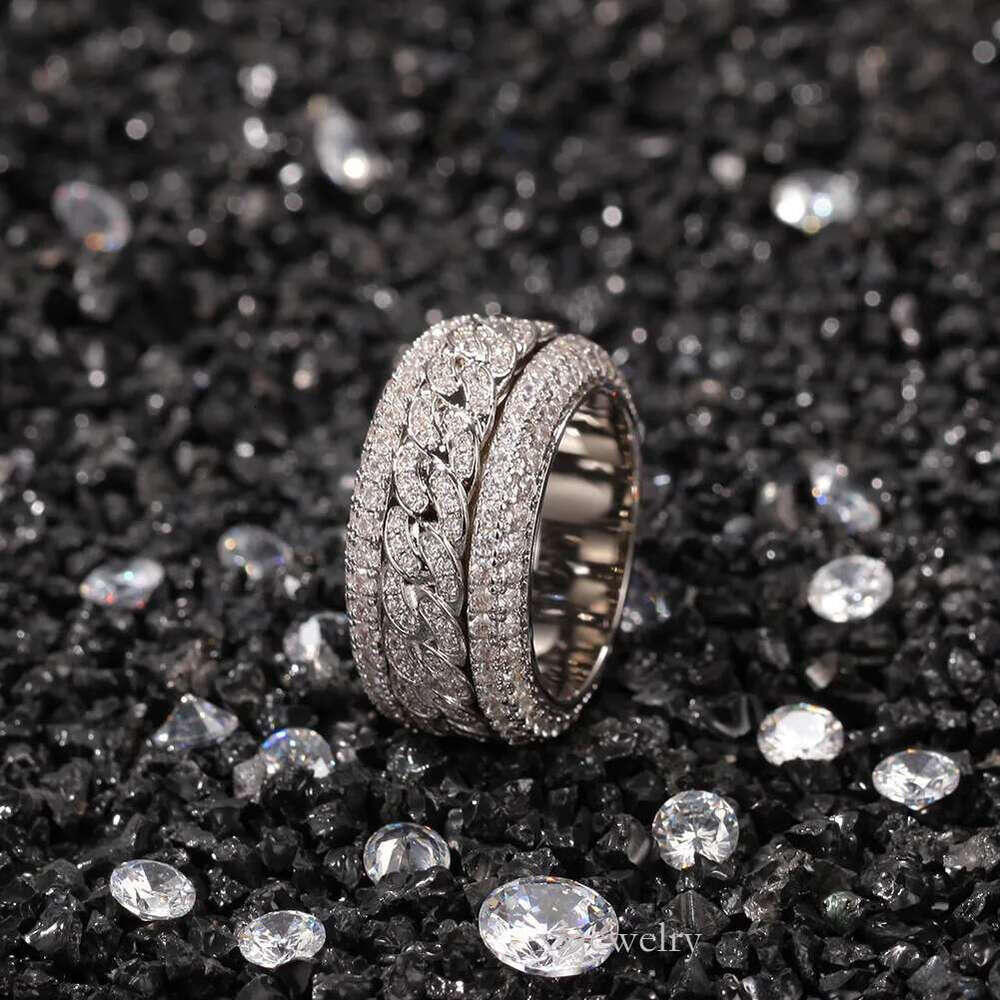 Hip hop band gold plated sier champion can spin for men ice out Moissanite high ring jewelry