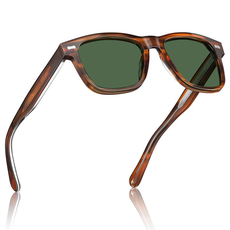 CARFIA Retro Acetate Polarized Sunglasses for Men UV Protection with Embossed Pattern Wire Core