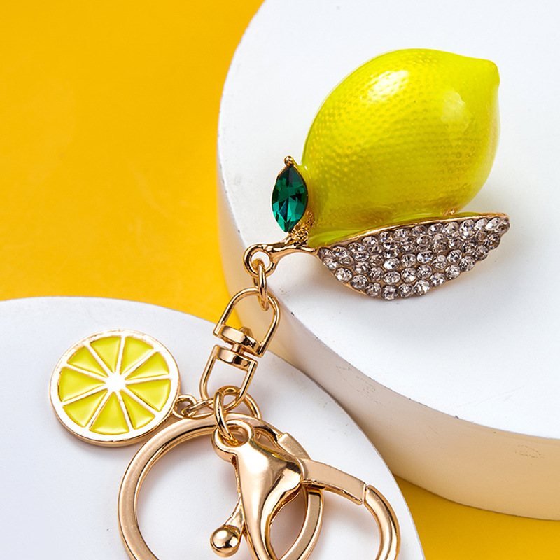 Crystal Lemon-Shaped 3D Fruit Key Chain Elegant Accessory for Bags & Car