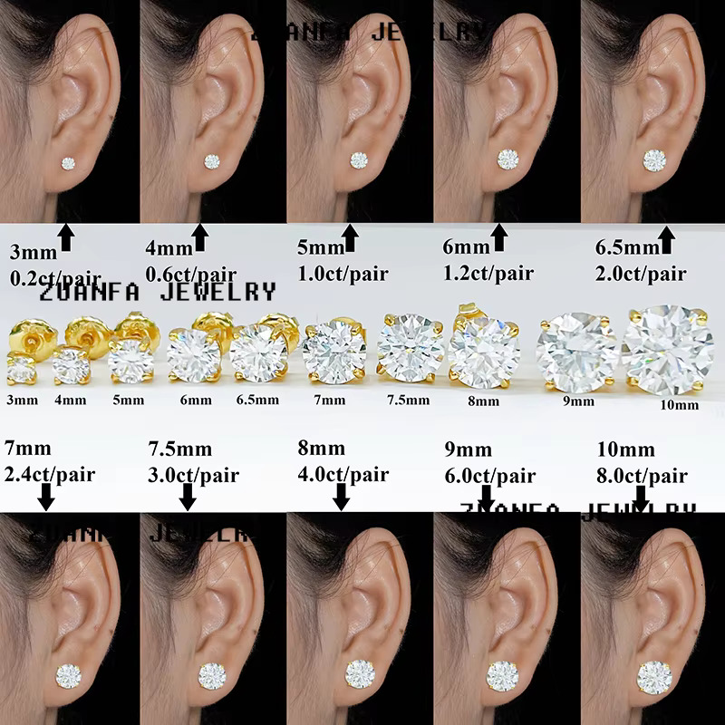 Dropshipping Earrings14K Gold Plated S VVS GRA Certificate Moissanite Solitaire Dia Stud Earrings Screw Back